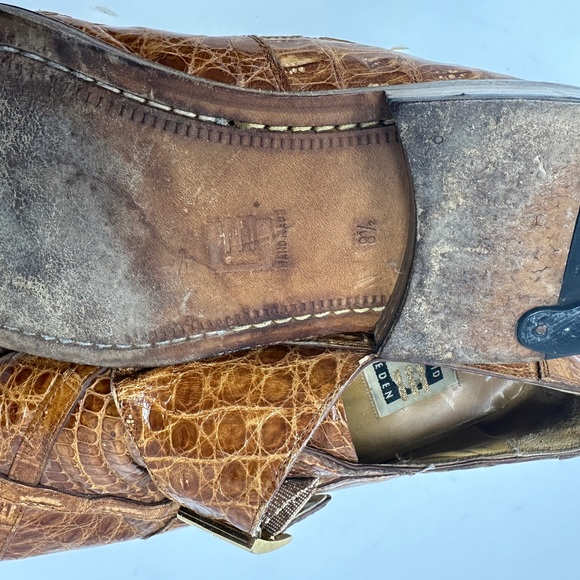 Mens David Eden Genuine Alligator Crocodile Shoes 8.5 Tan Monk Strap Loafers - Picture 8 of 9